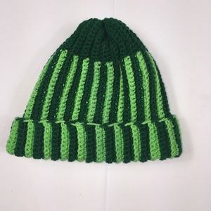 Homemade Handmade Green Striped Crochet Beanie Hat